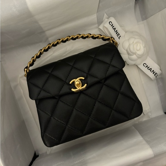 CHANEL 🖤 24S Black Caviar Leather Rue Cambon Mini Top Handle Bag - Picture 2 of 16